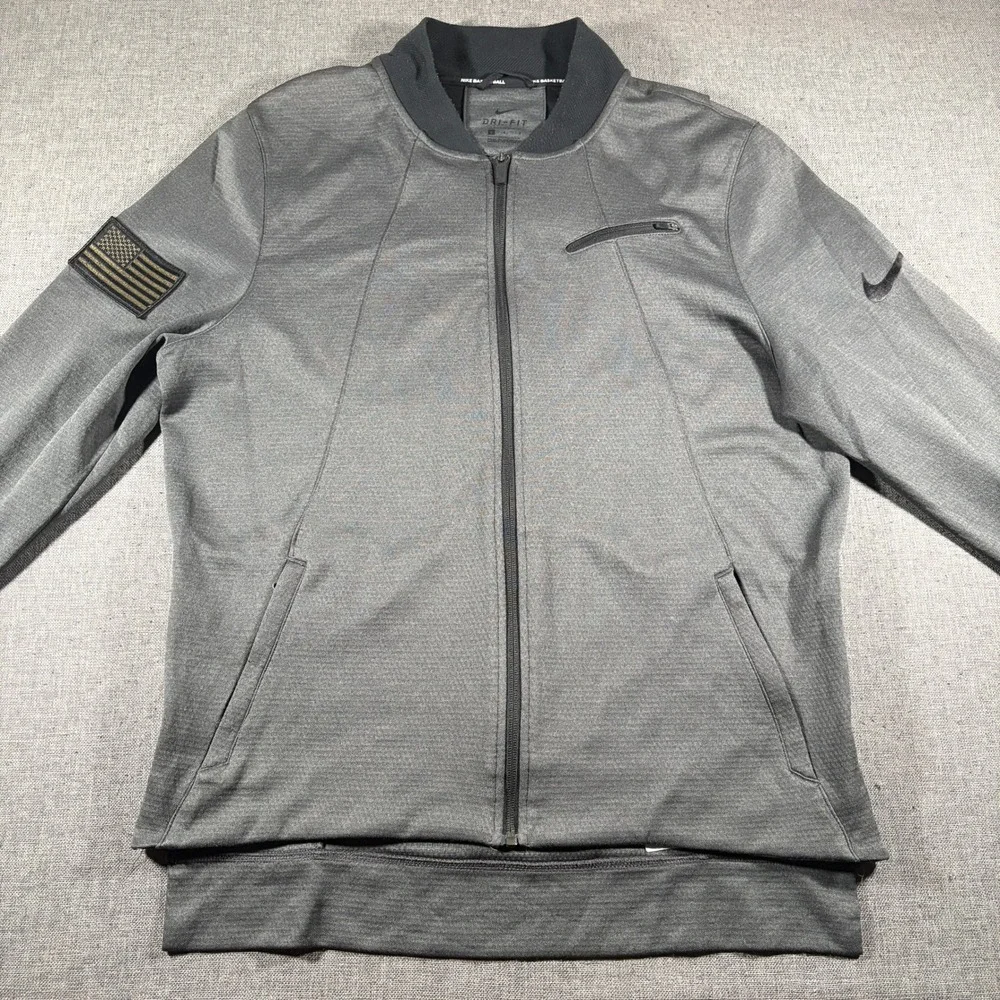 Nike Basketball Jacket Mens Large Gray Dri-FIT Full Zip American Flag 830833-060